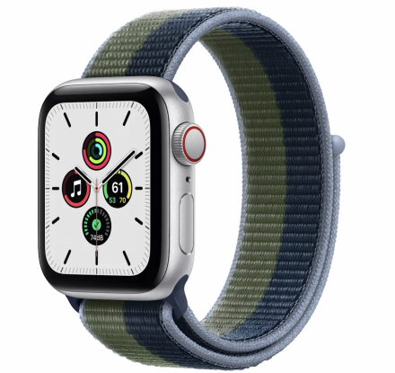 Часы Apple Watch SE GPS 40mm 2021 Silver Aluminum Case with Abyss Blue/ Moss Green Sport Loop (MKQW3)
